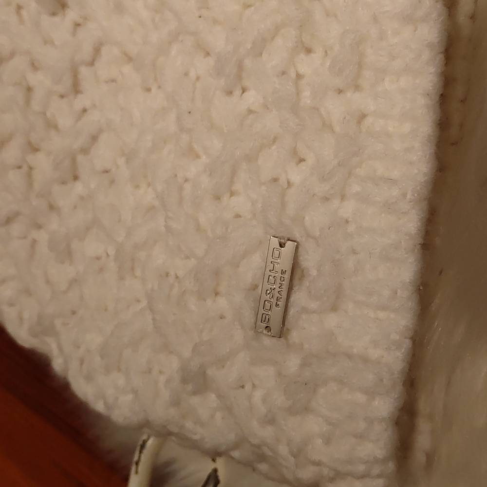 Bo and Cho White Knit Quilted France Pom-pom silk-lined Beanie - Picture 4 of 8